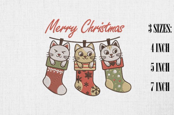 Cute Cats in Christmas Sock Happy Xmas