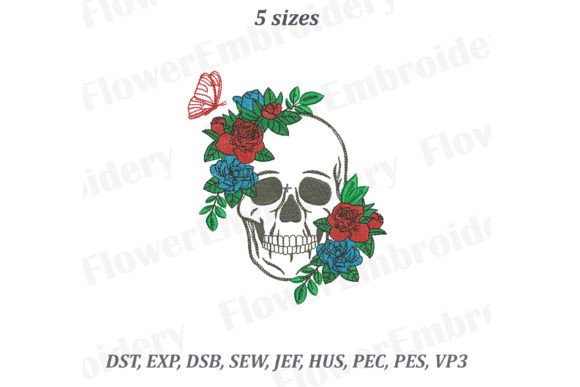 Skull in Flowers Embroidery Design